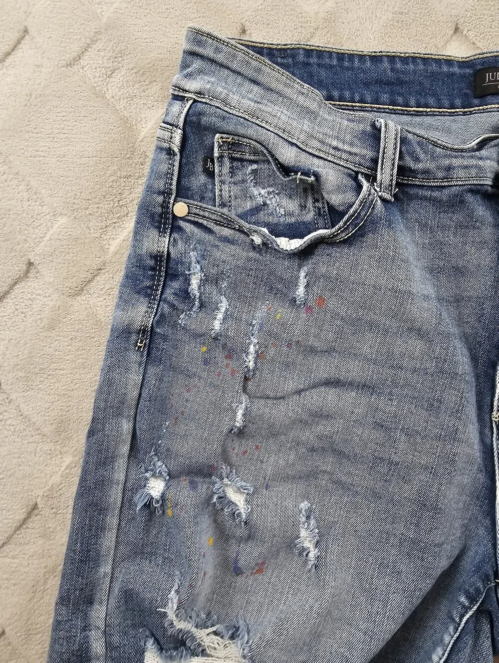 Judy Blue Paint Splatter Jean Short Womens 1XL Blue Stretch Denim